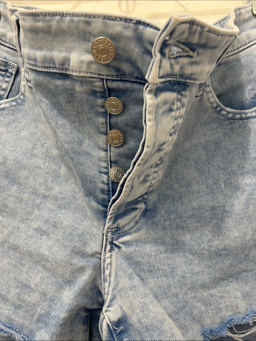 Express Light Blue Distressed Denim Shorts - Picture 3 of 6